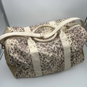 Anthropologie Deux Lux Animal Print Gold Sequin Sides Weekender Duffel Bag light - Picture 1 of 22