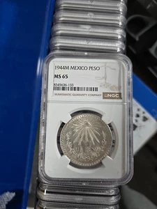 1944M Mexico Silver 1 Un Peso Coin NGC MS 64 - Picture 1 of 2
