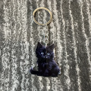Black Cat Keychain Kitten Keyring Feline Bag Charm Cute Dangle Fob Cat Lady Gift - Picture 1 of 6