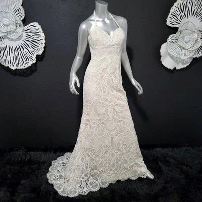 NUEVO CON ETIQUETAS~$935~MON CHERI~6/8~VESTIDO DE NOVIA ACAMPANADO Y ENCAJE BORDADO MARFIL Foto 1 de 4