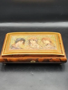 Joyero musical vintage Italia, Reuge movimiento suizo de madera. Three Girls - Imagen 1 de 12