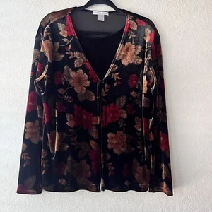 Notations Damen Blumen Samt Langarm Bluse Top Größe M - Bild 1 von 7
