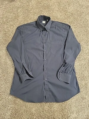 Xacus Shirt Mens Stretch Poplin 16.5/42 Navy Blue Button Up Down Long Sleeve (L) - Image 1 of 4