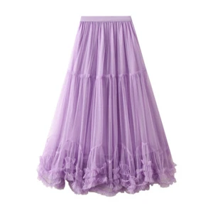 Damen Rock Midi Netz Rüschen Gummibund Puffy Skirt Freizeit Fee Festival - Bild 1 von 16
