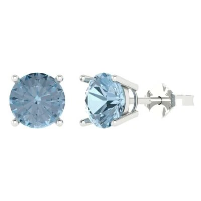 Sky Blue Topaz Stud Earrings for Women, Push back (3 cttw, 7.5mm, Round-Cut) - Image 1 of 4