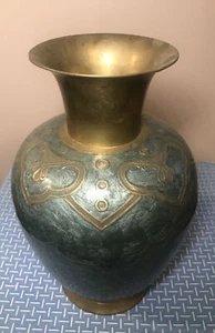 Vintage Brass Painted Vase 9" India Solid Brass Enamel - Picture 1 of 12