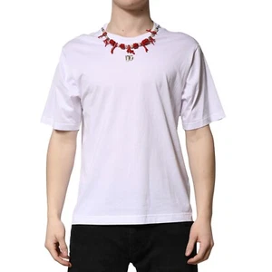 DOLCE & GABBANA T-shirt White Embellished Cotton Crew Neck IT48/US38/M 600usd - Picture 1 of 8
