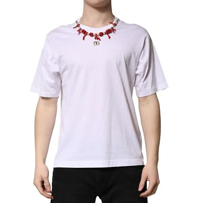 DOLCE & GABBANA T-shirt White Embellished Cotton Crew Neck IT48/US38/M 600usd - Image 1 of 4