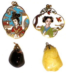 Lot Of 4 Pendants Gold Plated Picture Asian Art Amethyst Yellow Gem Stone Womens - Picture 1 of 24