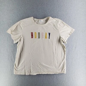 Time and Tru cremefarbenes kurzärmeliges besticktes T-Shirt ""HOORAY"" Top Größe XL (16-18) - Bild 1 von 7