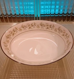 Noritake Fine China Savannah 2031 Oval Serving Bowl Platinum Whimsical - Picture 1 of 4