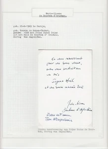 Marie-Liesse de Bourbon d'Orleans, Original Autograph, Royalty, France (L6524) - Imagen 1 de 1