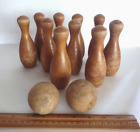 1950's Wooden Toy Bowling Set *10 Miniature Pins & 2 Wooden Balls