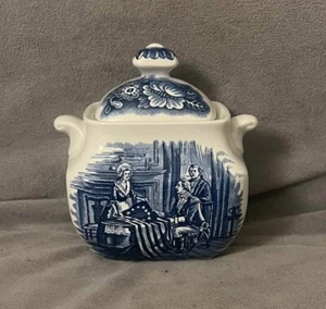 Vintage LIBERTY BLUE Staffordshire England "BETSY ROSS" Sugar Bowl With Lid - Picture 1 of 6