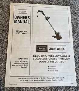 Sears Craftsman Electric Weedwacker 257.798400 Owner's Manual Bladeless Trimmer - Picture 1 of 5