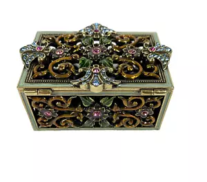 Swarovski Element Jewely Crystal Trinket Box Pink Floral Metal Hinge Lid Gift - Picture 1 of 12