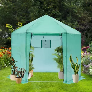 Hexagonal Walk-In Greenhouse - Heavy Duty Reinforced Frame & Waterproof Cover - Picture 1 of 5