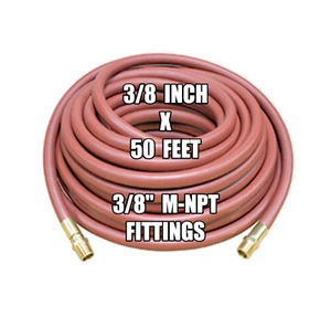 3/8" X 50' 300 psi Rubber Air Hose with 3/8" M-NPT - Picture 1 of 2