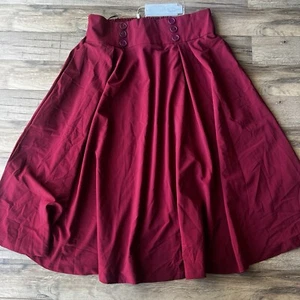 Belle Poque Retro 40s Skirt High Waist Pleated Midi A-Line Tea Length XL Red - Picture 1 of 7