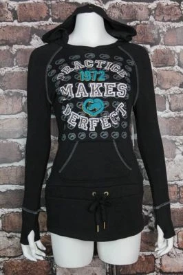 NUEVO CON ETIQUETAS Chic *ROJO ECKO* Negro PRACTICA HACE LA PERFECCIÓN Gráfico Túnica SUDADERA CON CAPUCHA Top S Foto 1 de 4