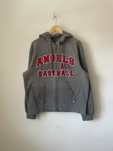 00s Anaheim Angels Baseball Fleece Backed Zip Hoodie Gray Red Embroidered XL Cover