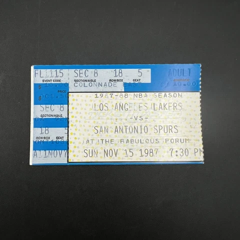 Vintage 1987 NBA Tickets Los Angeles Lakers vs. San Antonio Spurs Cover