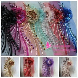 3D Embroidered Floral Applique Sequin Patch Trim Sewing DIY Dress Costume Crafts - Picture 1 of 17