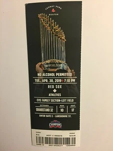 BOSTON RED SOX VS OAKLAND ATHLETICS, APRIL30,2019 TICKET STUB - Picture 1 of 1