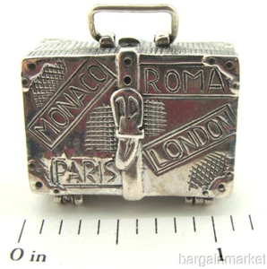 Sterling Silver Miniature Bon Voyage Suitcase Travel Pill Box #225 - Picture 1 of 1