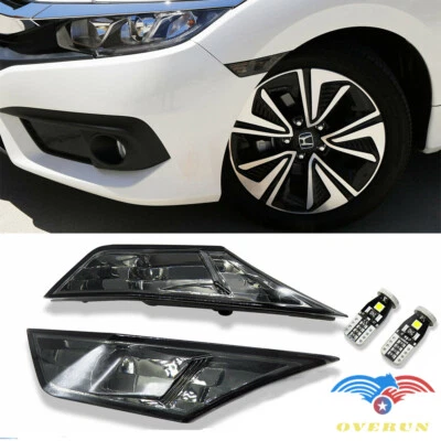 For 2016-2020 Honda Civic Smoke Front Bumper Reflector Side Marker Lights Lamps - Image 1 of 3