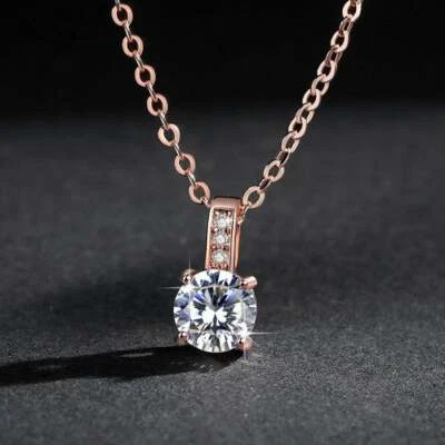 Necklace; Pendant Clear Zirconia Stone with 3 CZ Chips Classic Rose Gold NEW - Image 1 of 3