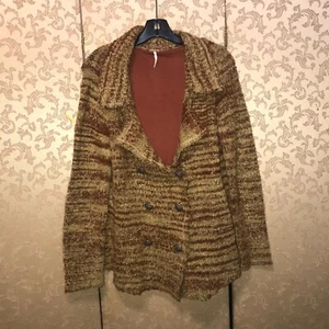 Free People Brown Double Breasted Cardigan Sweater Coat Size Medium M - Picture 1 of 6
