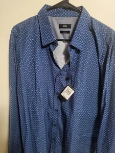2024-Boss Slim-fit shirt  RONNY GEOMETRIC print Dark Blue XXL-FREE SHIP $145 - Picture 1 of 3