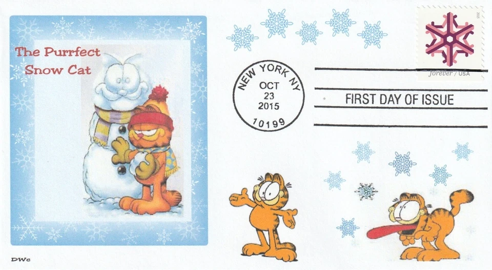 GARFIELD  PURRFECT SNOW CAT  SNOWMAN    FDC- DWc  CACHET - Image 1 of 1