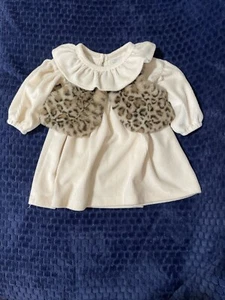 Baby Girls Long Sleeve Dress & Fur Vest, 3-6 Months Rachel Zoe Ivory Leopard - Picture 1 of 4