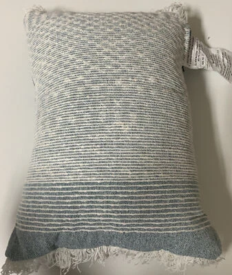 🔰 Threshold Oblong Woven Texture Fringe Throw Pillow Dark Teal Blue, 14”x20” - Image 1 of 4