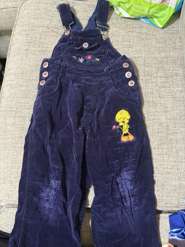 Mono de terciopelo azul vintage Looney Tunes niñas 4t Foto 1 de 3