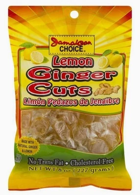Jamaican Choice Lemon Ginger Cuts - 100% REAL Ginger Candy - 8oz bag - Kosher - Image 1 of 3