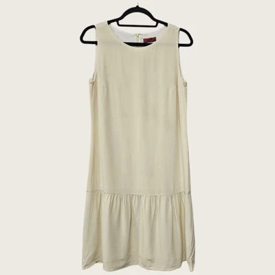HUGO BY HUGO BOSS Cream Silk Dress Sleeveless Drop Waist Minimalist Designer M - Imagen 1 de 4
