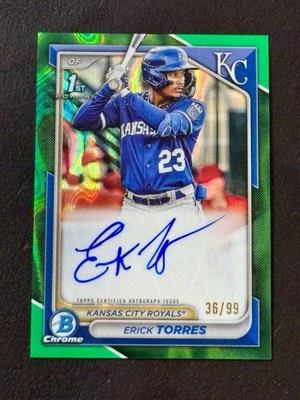 Erick Torres 2024 Bowman Chrome 1st Green Lava Auto 36/99 #CPA-ET Royals - Image 1 of 2