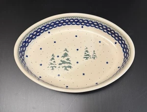 BOLESLAWIEC POLISH POTTERY TREES STARS OVAL SERVING DISH BAKER CASSEROLE 12" - Picture 1 of 11