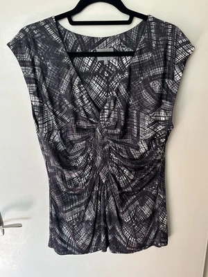 Ghost размер XL женщин эластичной Топ блузка серый и черный собранный спереди V шеи - Изображение 1 из 4