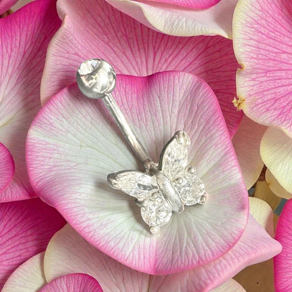 Изогнутая штанга бабочка с драгоценными камнями для пирсинга пупка — ювелирные изделия для тела 14 г 7/16 - Изображение 1 из 1