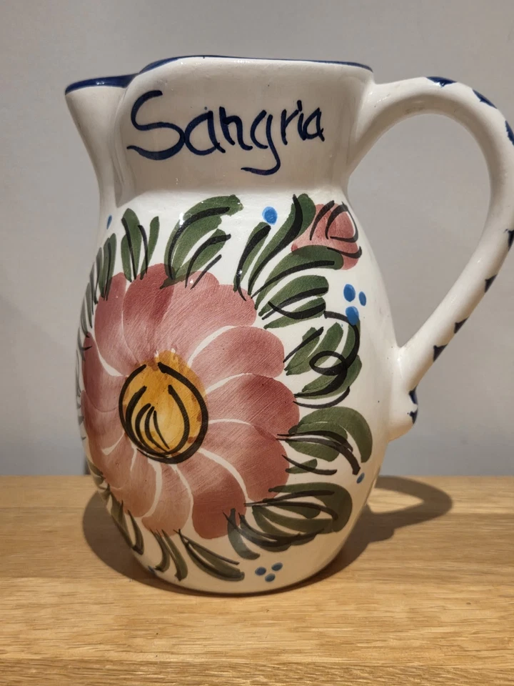 Ceramic Handpainted Spanish Sangria Pitcher Featuring Bright Floral Design - Image 1 of 4