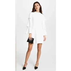 Alexis Marianne Tiered Bell-Sleeve Crepe Mini Dress Ivory Women's Size Small  - Picture 1 of 10
