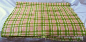 Vtg 1960s 1970s Green & Orange Plaid Seersucker FABRIC 2-3 Yards 43" wide - Picture 1 of 3