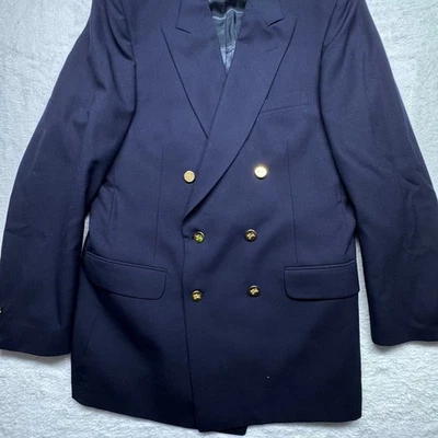 Blazer de Lana Burberrys Doble Pecho para Hombres Azul Marino Dorado Botones Formal Clásico Foto 1 de 4