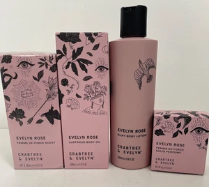 CRABTREE & EVELYN EVELYN ROSE SET 3.3 3.4 SPRAY PERFUME, OIL, LOTION, SOLID PERF - Picture 1 of 2