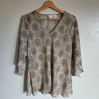 Top Xhilaration Vintage Y2K Floral Manga Dividida Tostado/Marrón Talla XL Fairy Grunge Foto 1 de 4