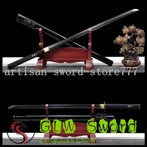 Espada Samurai Japonesa Hecha a Mano Negra Acero 1060 Katana Full Tang Hoja Afilada - Imagen 1 de 12